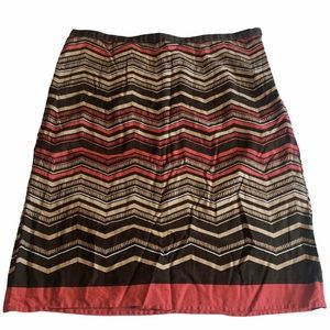 LOFT 100% Cotton Chevron A-Line Knee Length Lined Skirt Neutral 10